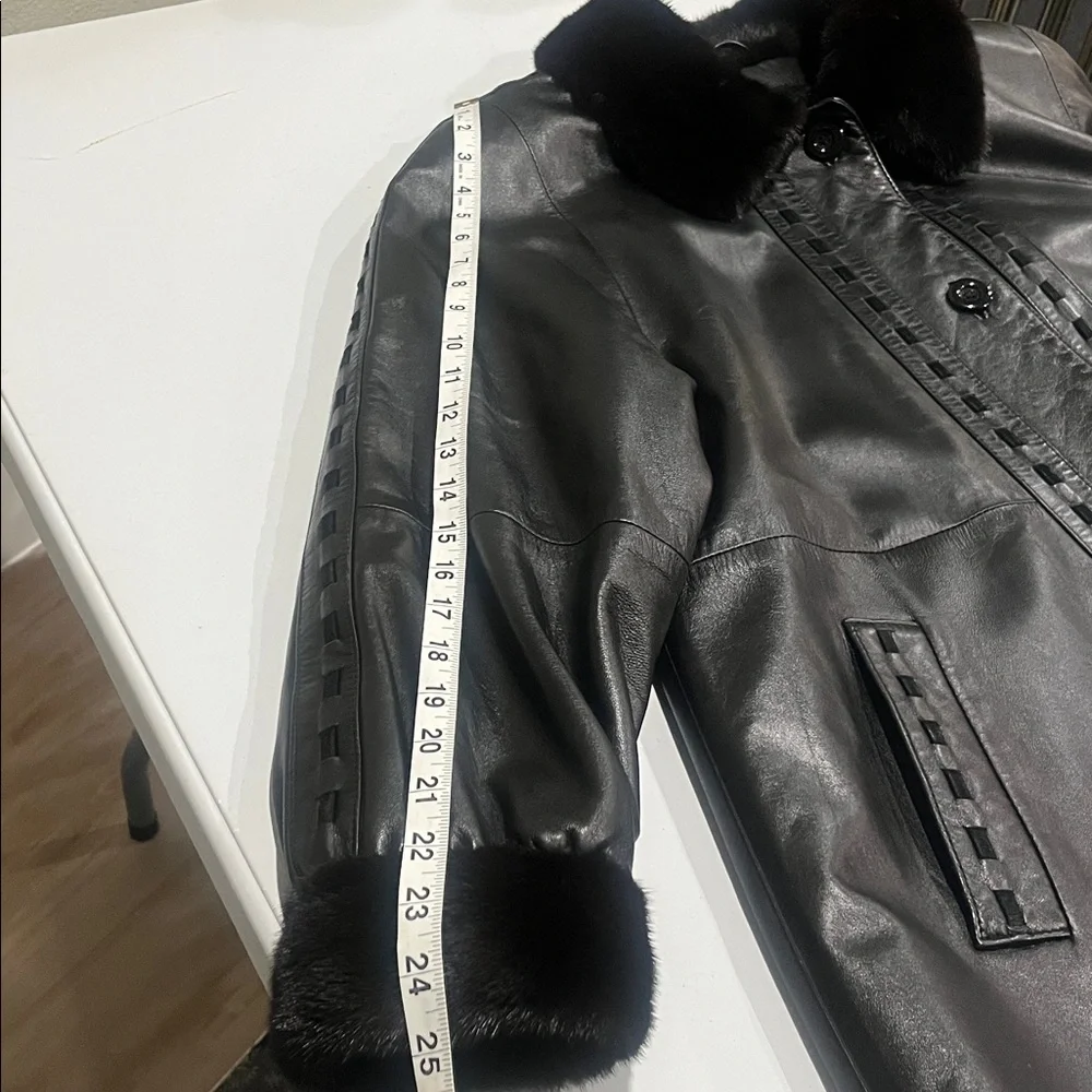 Black Lamb Leather Coat. Preloved - Picture 6 of 7
